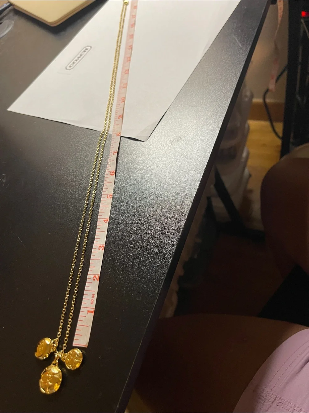 Coach Gold Pendant Necklace with Triple Medallion Reversible Charms